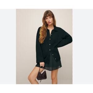 Reformation Merino Wool Cardigan Women’s Size XL Black Button Front Pockets